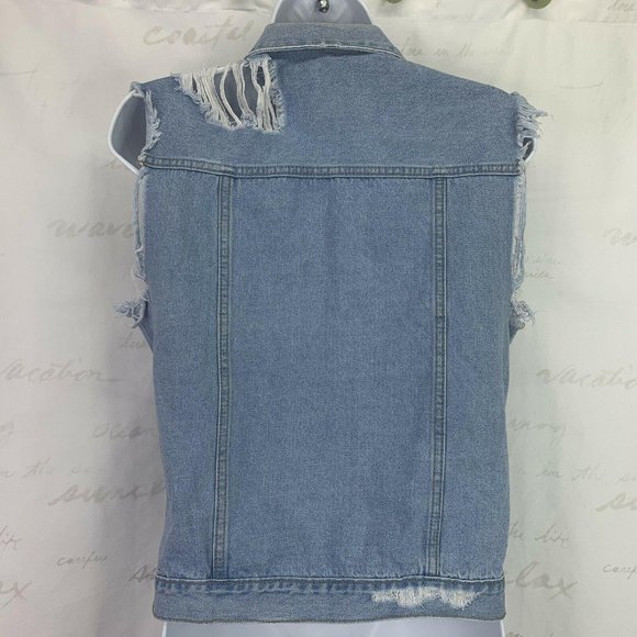 Sneak Peek Light Blue Denim Sleeveless Distressed - Picture 6 of 8